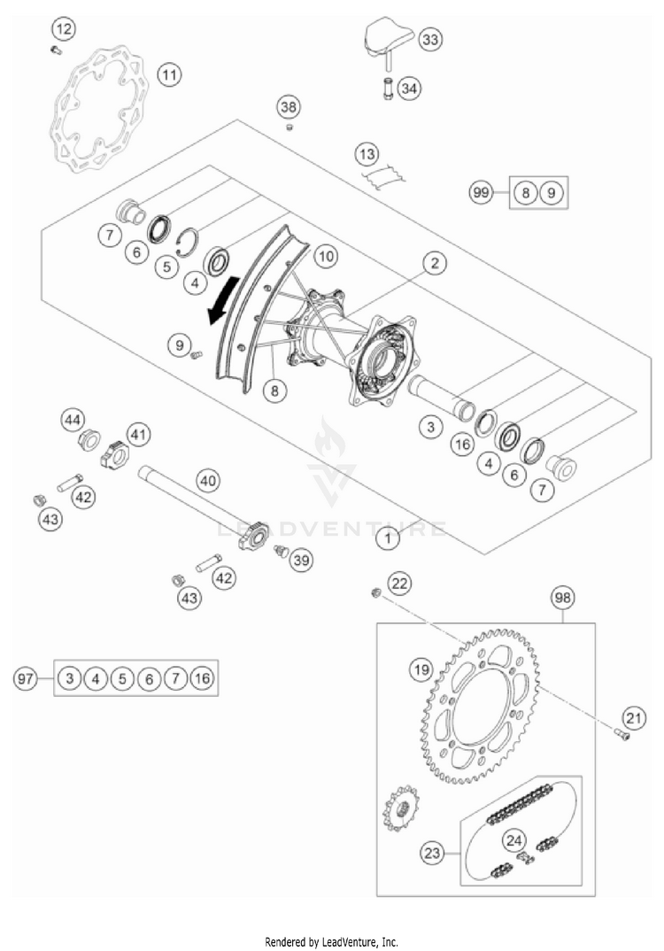 Rear Wheel 350 EXC-F US CHASSIS - 2022 Schematic