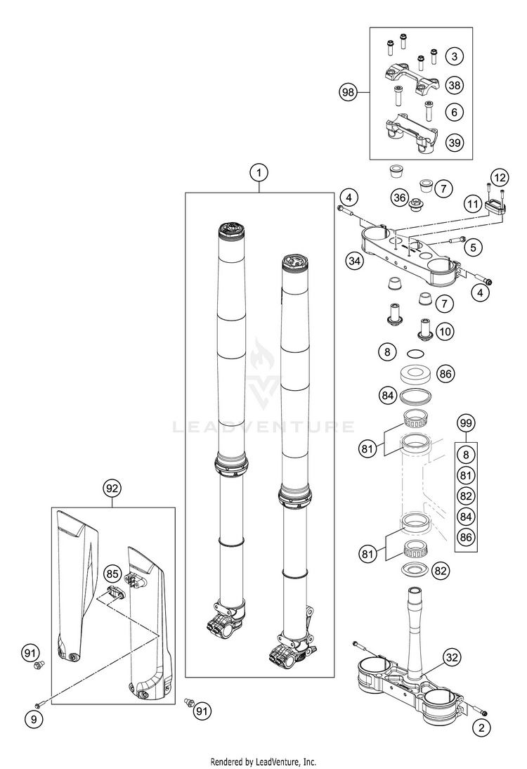 Front Fork, Triple Clamp 250 XC TPI CHASSIS - 2020 Schematic