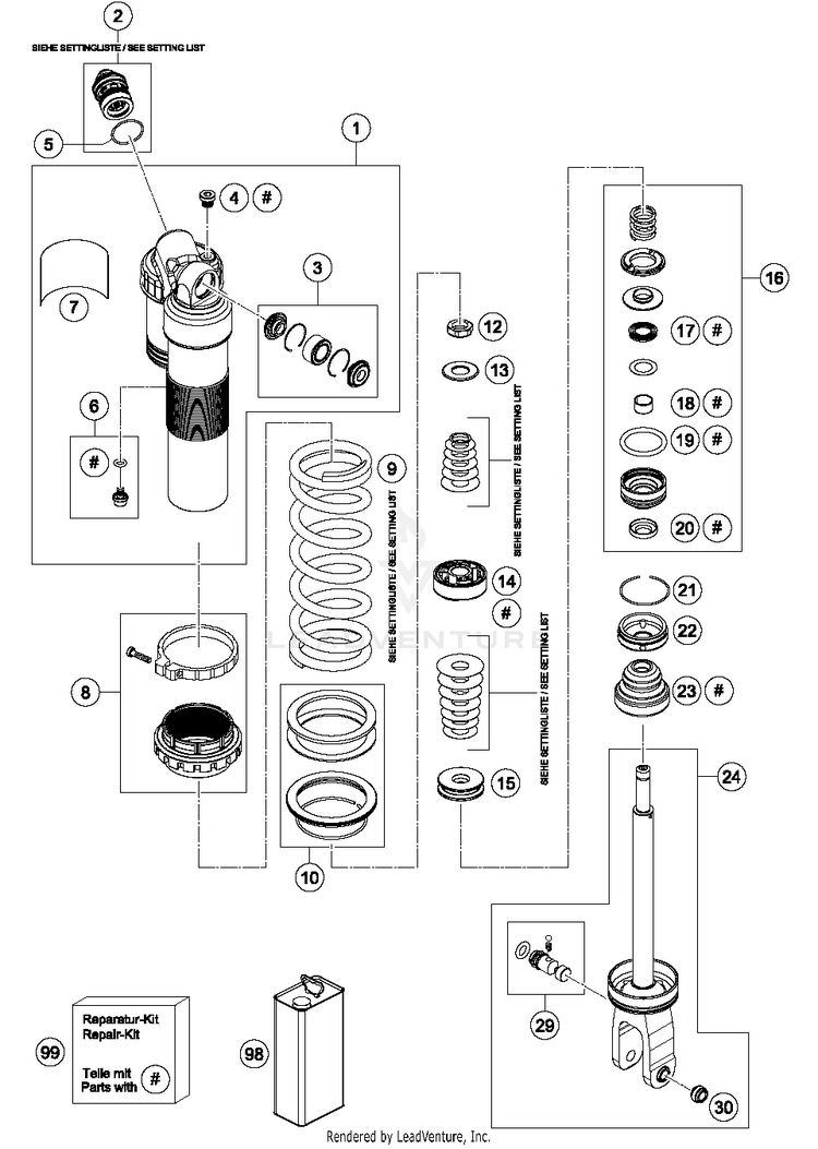 Shock Absorber Disassembled 350 SX-F CHASSIS - 2018 Schematic