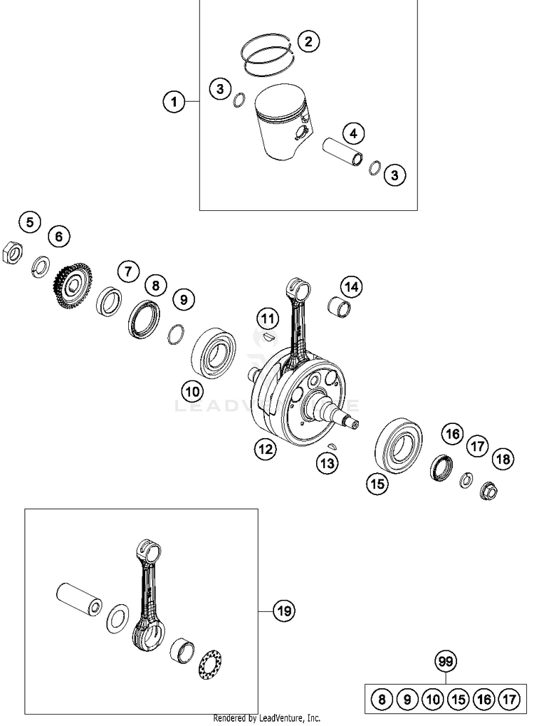 Crankshaft, Piston 250 XC-W TPI ENGINE - 2018 Schematic