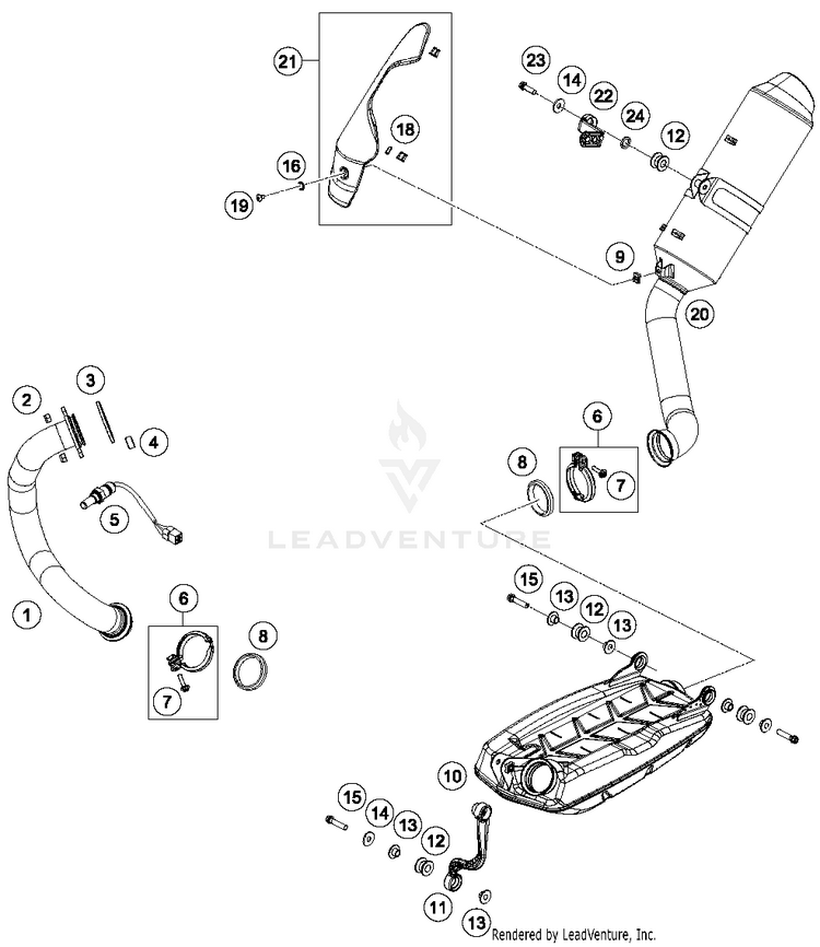 Exhaust System 690 DUKE WHITE Chassis - 2016 Schematic