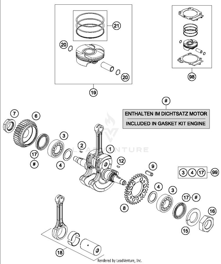 Crankshaft, Piston 690 DUKE WHITE Engine - 2016 Schematic