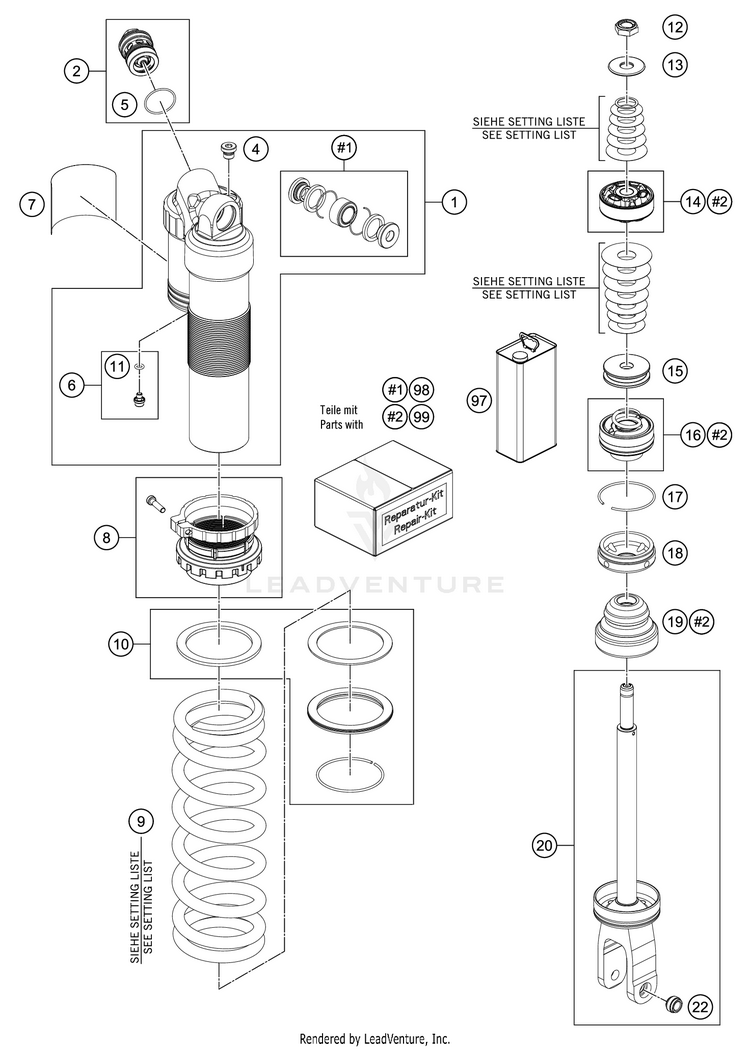 Shock Absorber Disassembled 450 SX-F Chassis - 2021 Schematic