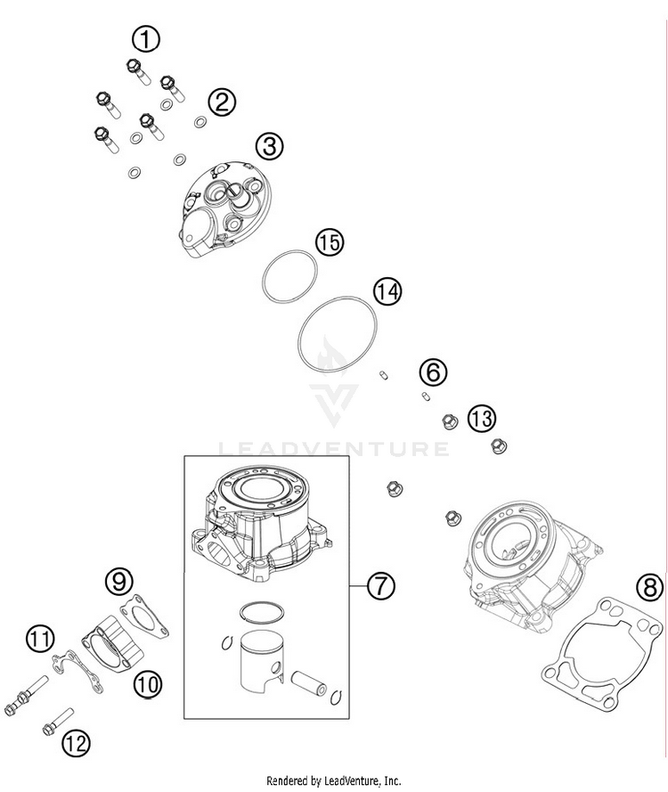 Cylinder, Cylinderhead 50 SX Mini Engine - 2012 Schematic
