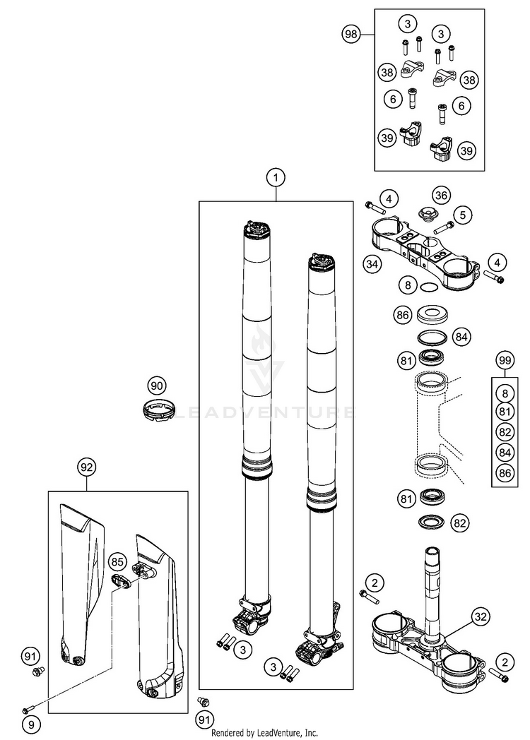 Front Fork, Triple Clamp 450 EXC-F SIX DAYS CHASSIS - 2019 Schematic