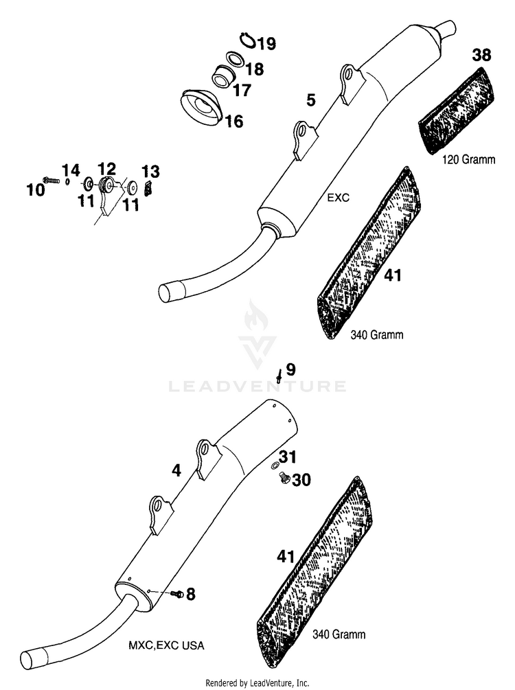 Exhaust Silencer 200 EXC Chassis - 2001 Schematic