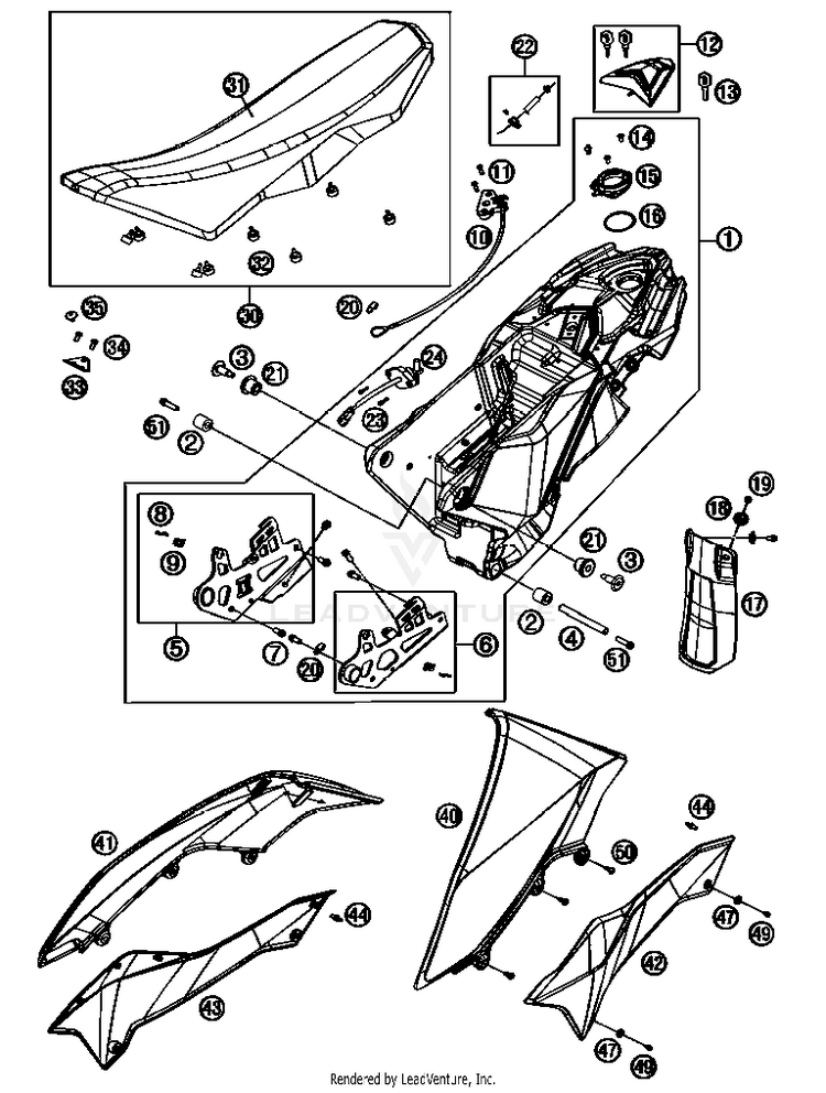 Tank, Seat, Cover 690 Enduro Chassis - 2012 Schematic