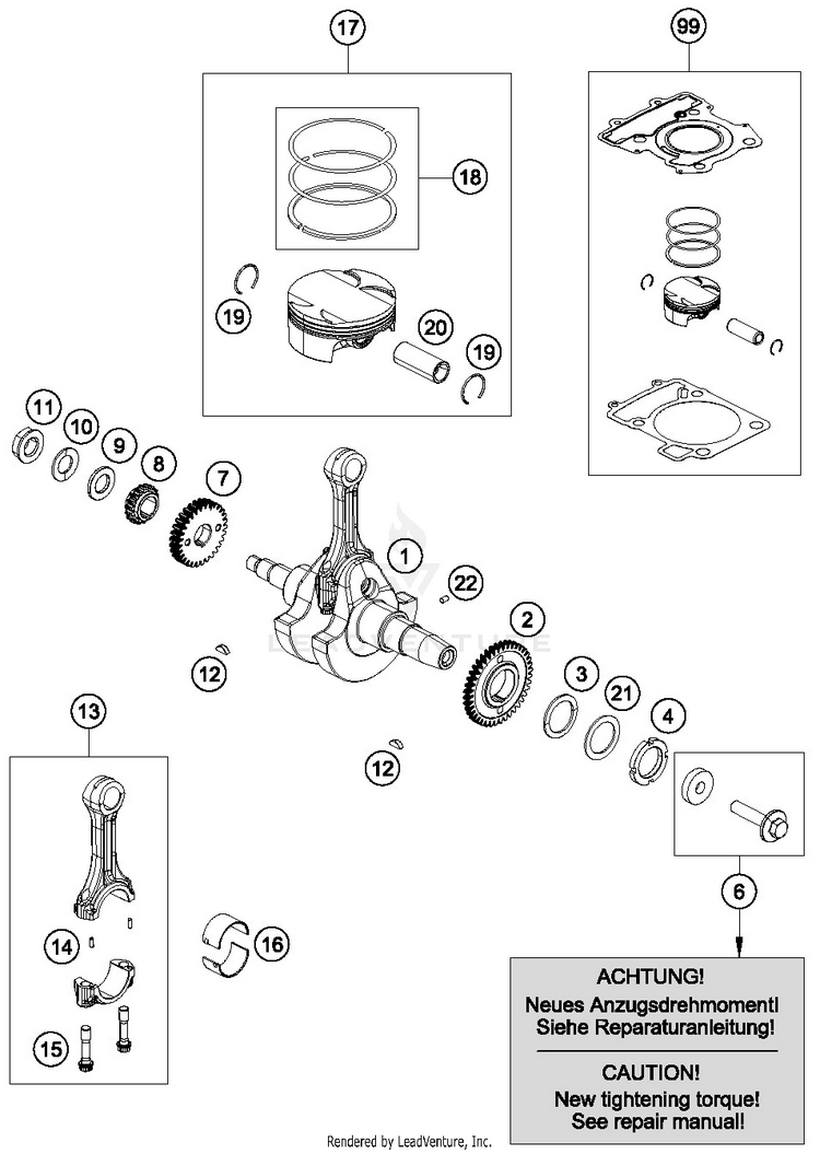 Crankshaft, Piston RC 390 WHITE Engine - 2015 Schematic