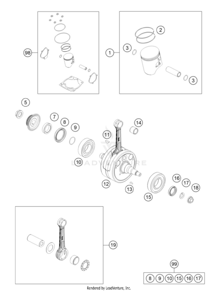 Crankshaft, Piston 250 XC-W ENGINE - 2026 Schematic