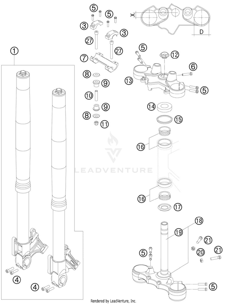 Front Fork 990 Supermoto R Chassis - 2010 Schematic