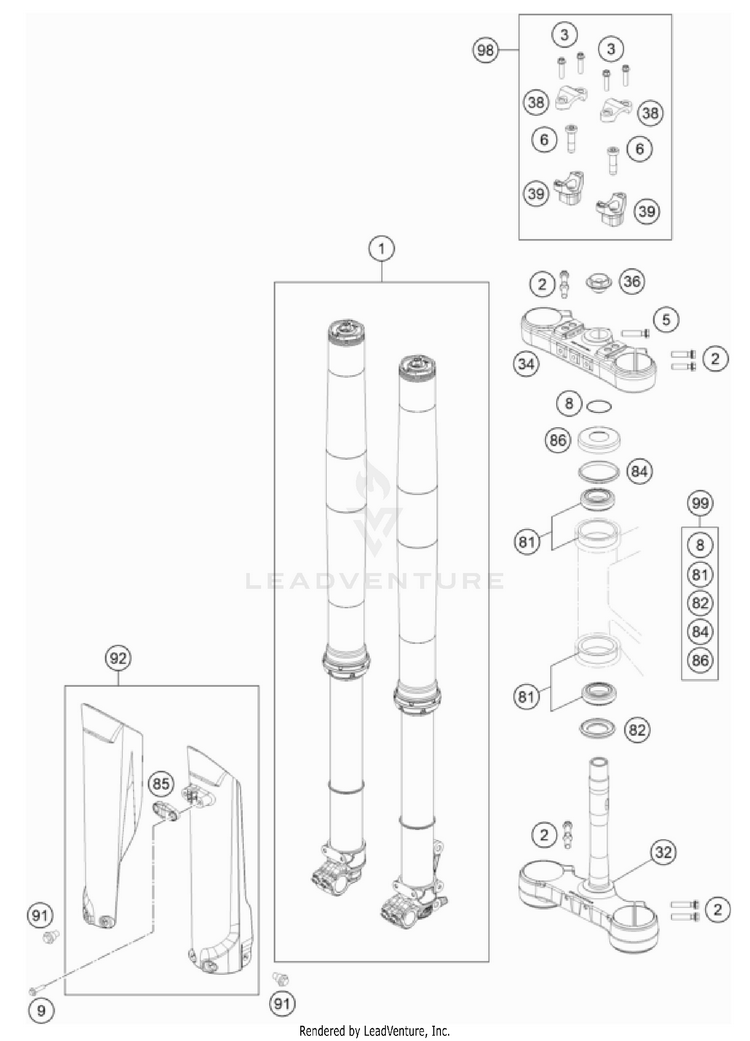 Front Fork, Triple Clamp 150 XC-W TPI US CHASSIS - 2022 Schematic