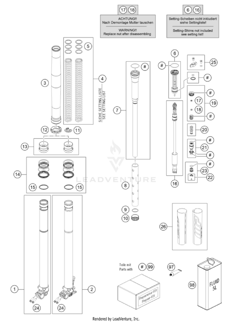 Front Fork Disassembled 350 XC-F CHASSIS - 2024 Schematic