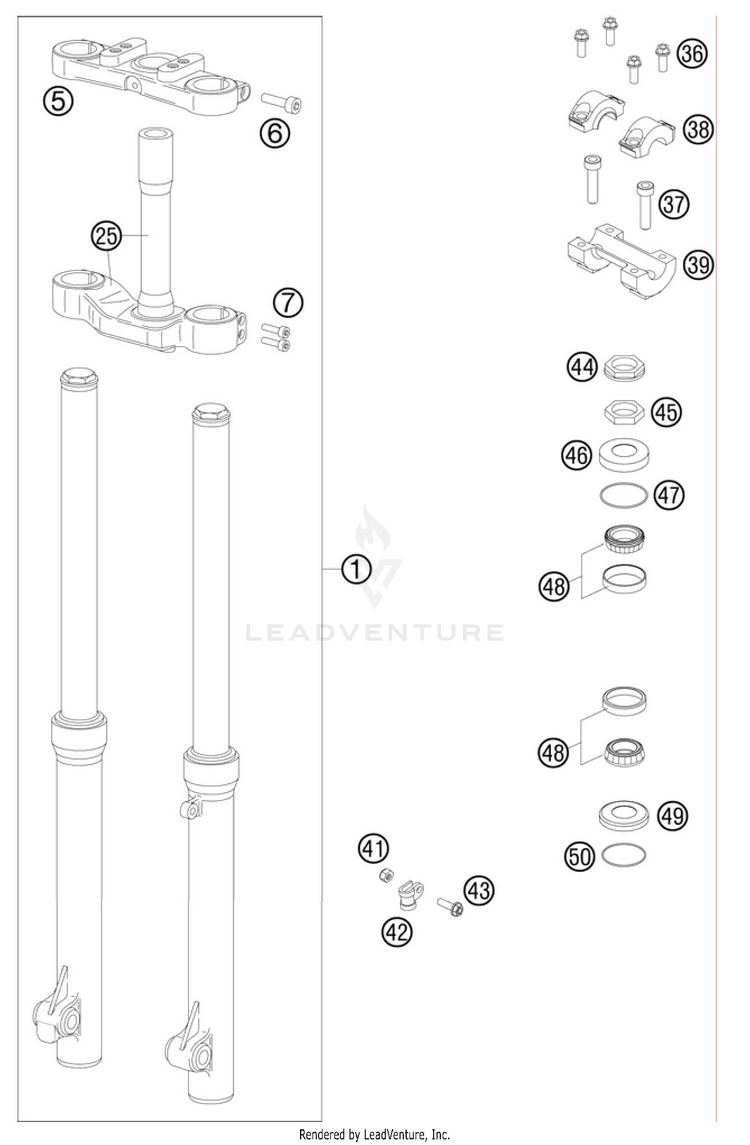 Front Fork, Triple Clamp 50 SX Mini Chassis - 2011 Schematic