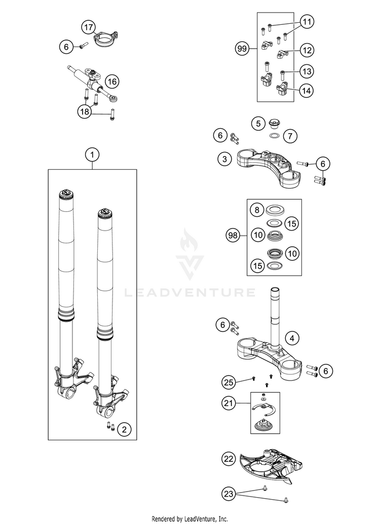 Front Fork, Triple Clamp 1290 SUPER ADVENTURE R CHASSIS - 2019 Schematic