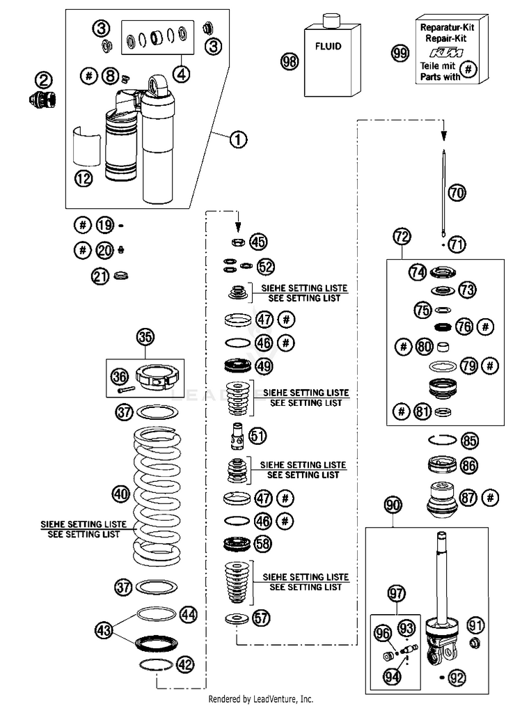 Monoshock Disassembled 200 XC USA Chassis - 2008 Schematic