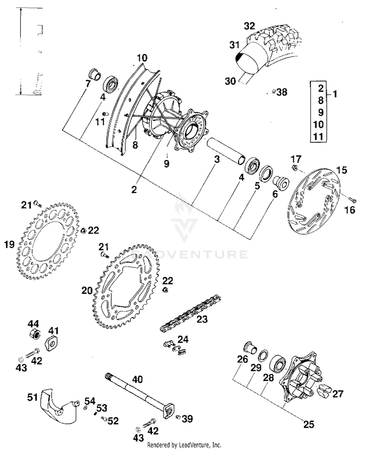 Rear Wheel 620 RXC-E Chassis - 1997 Schematic