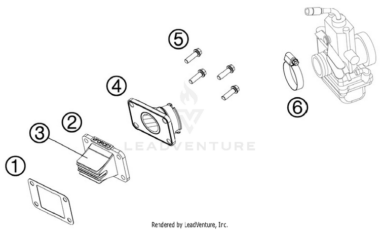 Reed Valve Case 65 SX Engine - 2012 Schematic