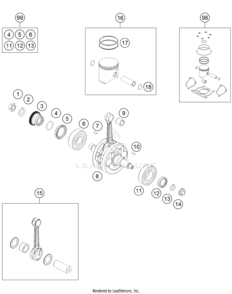 Crankshaft, Piston 150 XC-W US ENGINE - 2024 Schematic