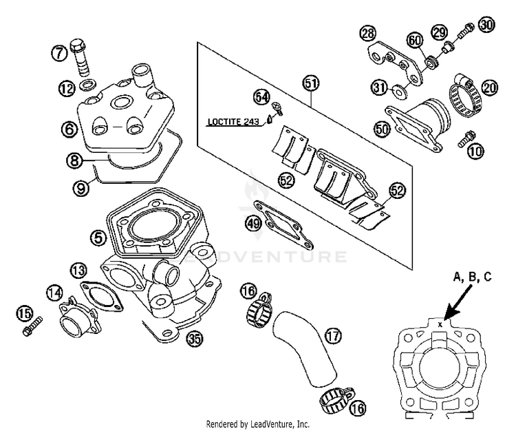 Cylinder, Cylinder Head 50 SX Engine - 2007 Schematic