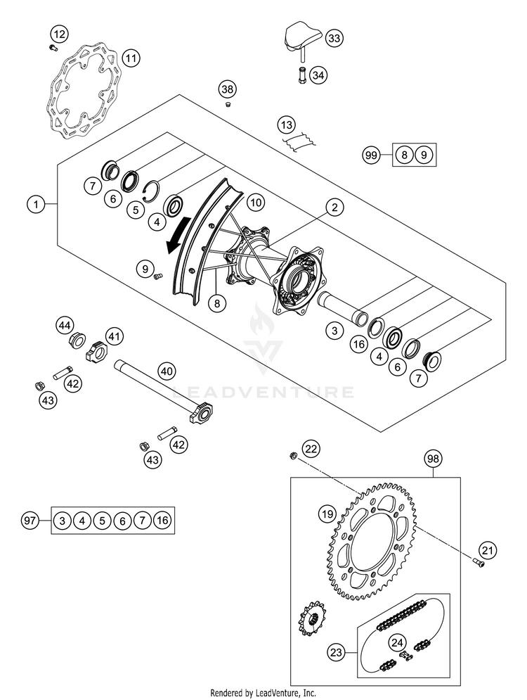 Rear Wheel 450 SX-F FACTORY EDITION CHASSIS - 2019 Schematic