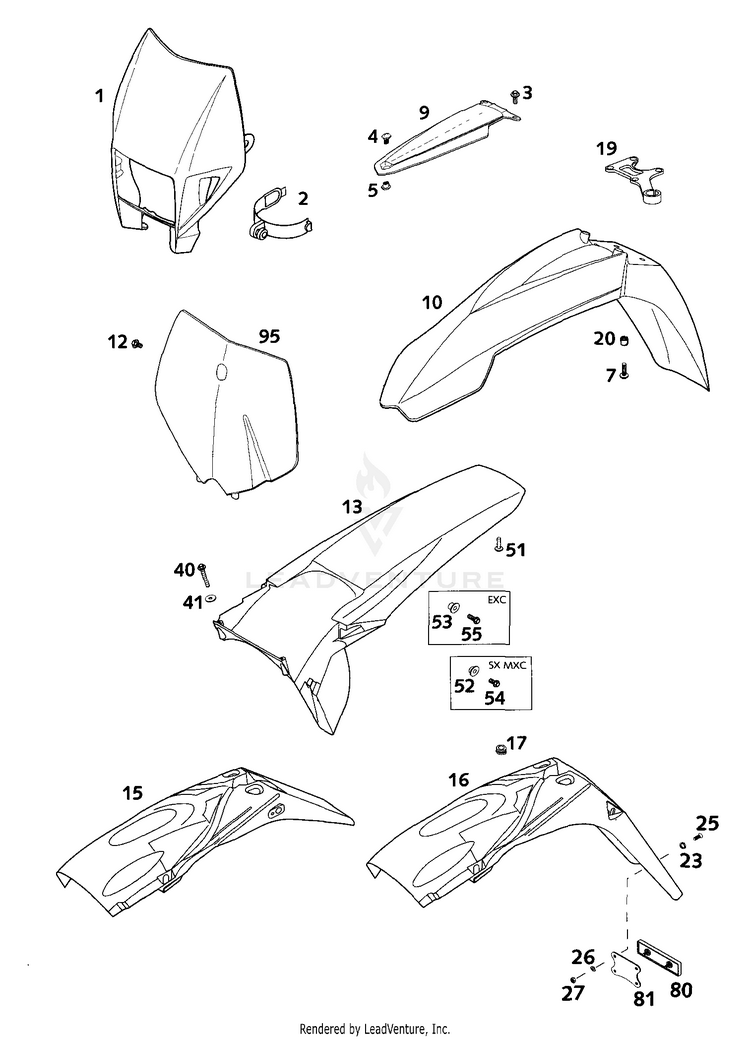 Mask, Fenders 200 EXC Chassis - 2001 Schematic
