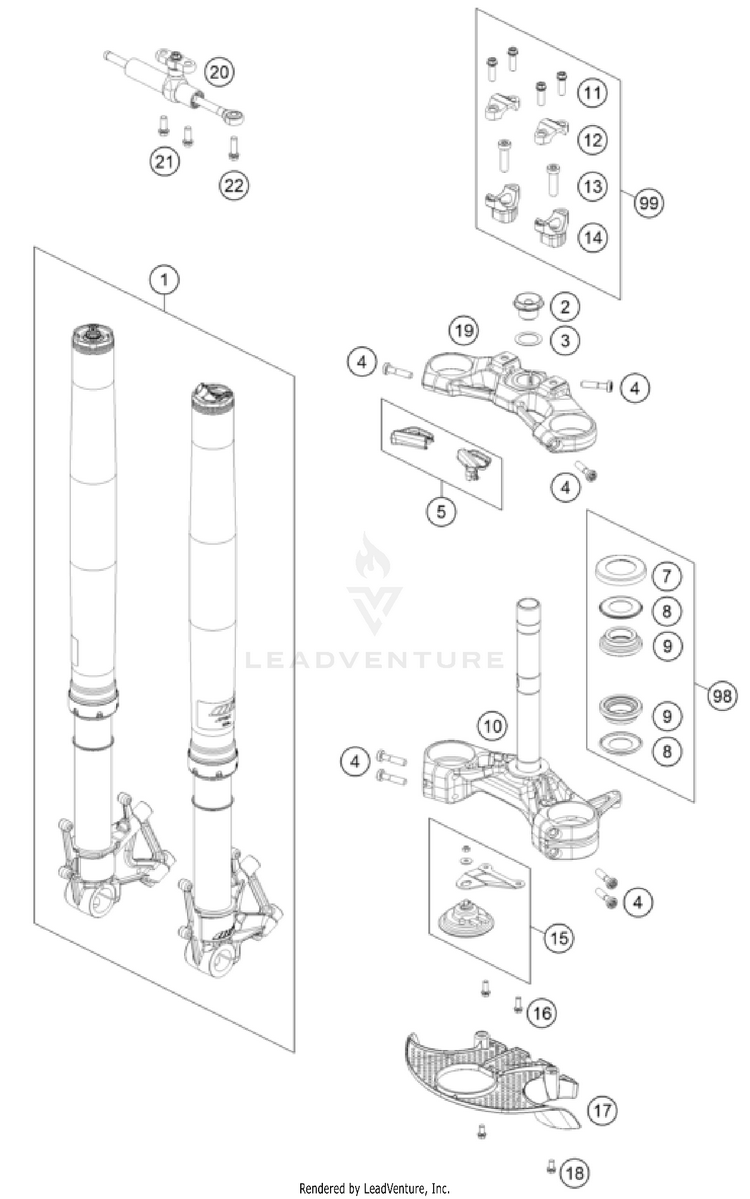 Front Fork, Triple Clamp 1290 SUPER ADVENTURE S, grey CHASSIS - 2023 Schematic