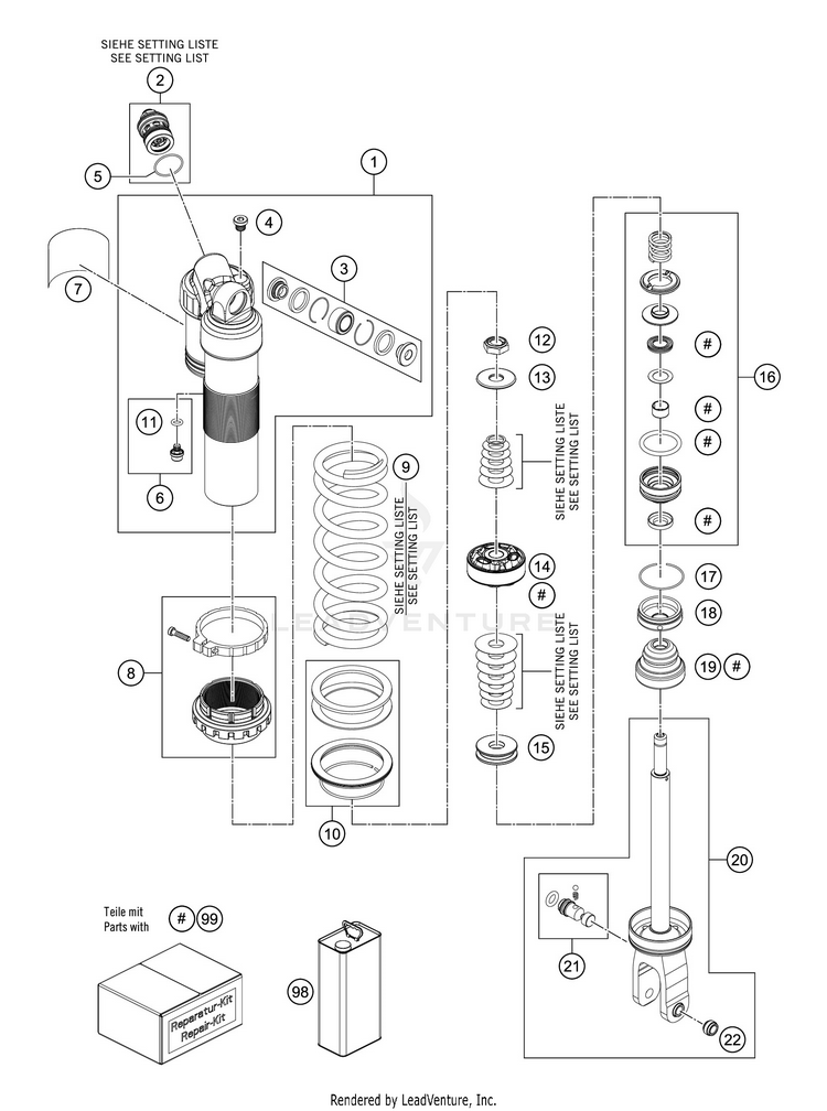 Shock Absorber Disassembled 250 XC TPI CHASSIS - 2020 Schematic