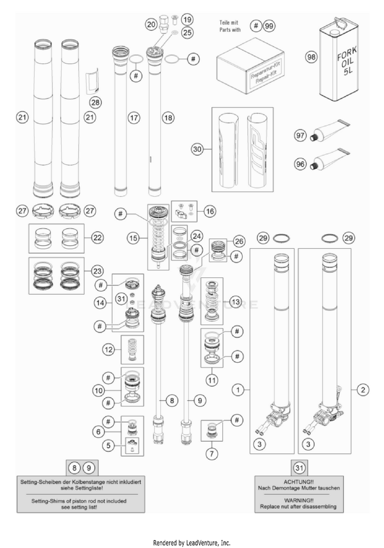 Front Fork Disassembled 250 SX-F Chassis - 2022 Schematic