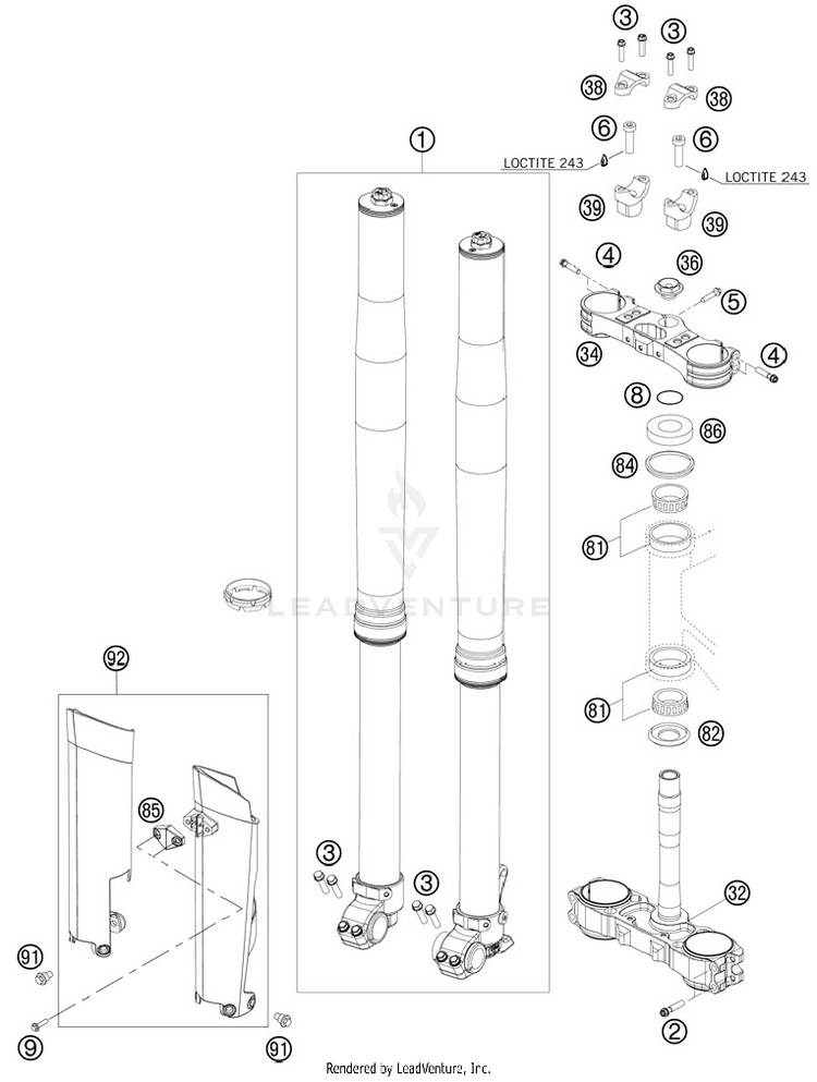 Front Fork, Triple Clamp 150 SX Chassis - 2012 Schematic