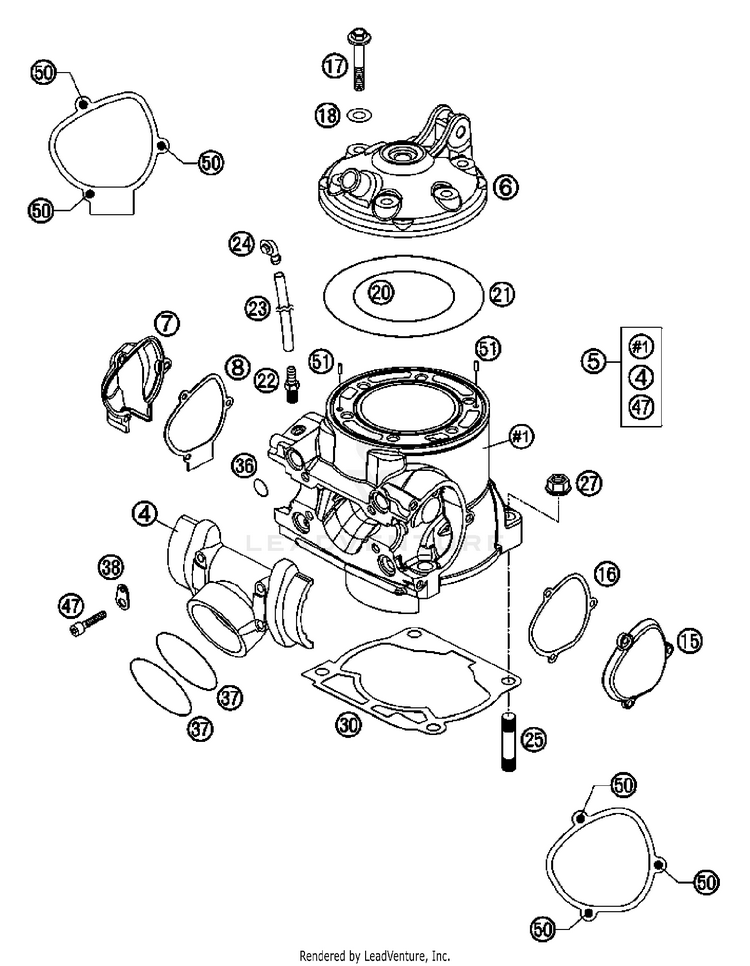 Cylinder, Cylinderhead 250 XC Engine - 2007 Schematic