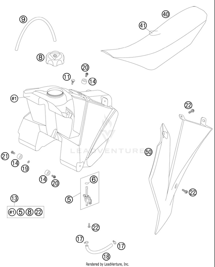 Tank, Seat, Covers 105 SX Chassis - 2011 Schematic