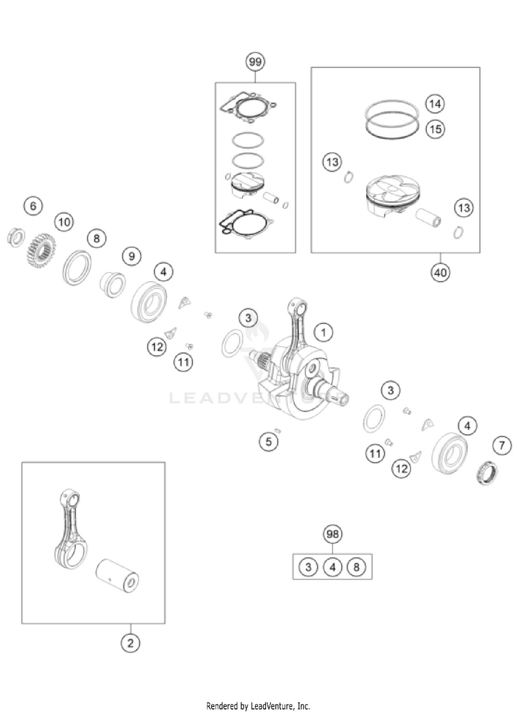 Crankshaft, Piston 350 XC-F ENGINE - 2024 Schematic