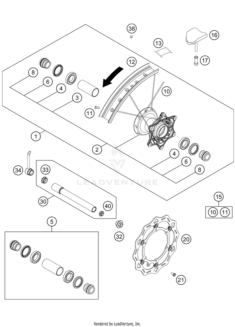 Front Wheel 500 EXC-F SIX DAYS Chassis - 2021 Schematic