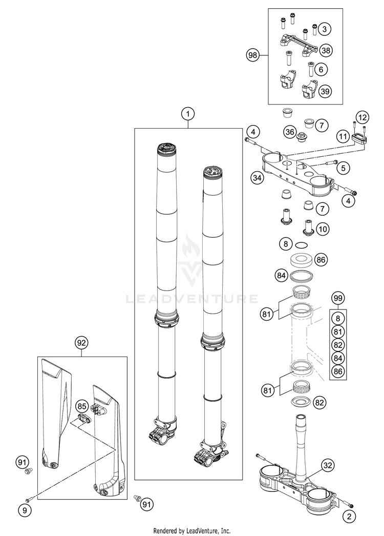 Front Fork, Triple Clamp 350 SX-F Chassis - 2021 Schematic