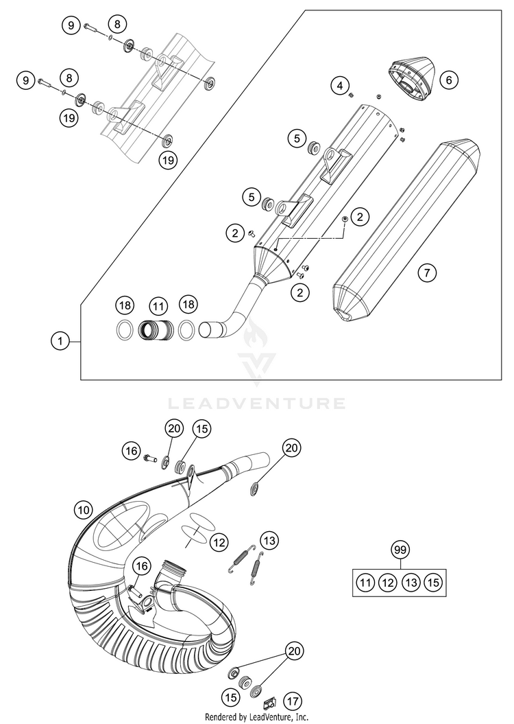 Exhaust System 250 XC TPI Chassis - 2021 Schematic