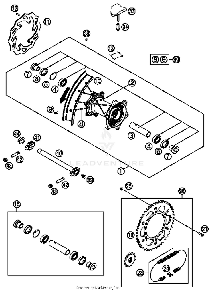 Rear Wheel 300 XCW Sixdays Chassis - 2014 Schematic