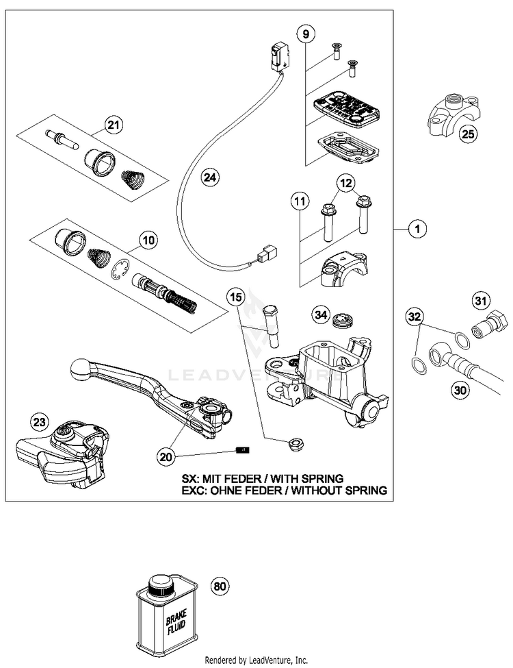 Hand Brake Cylinder 500 EXC-F CHASSIS - 2018 Schematic