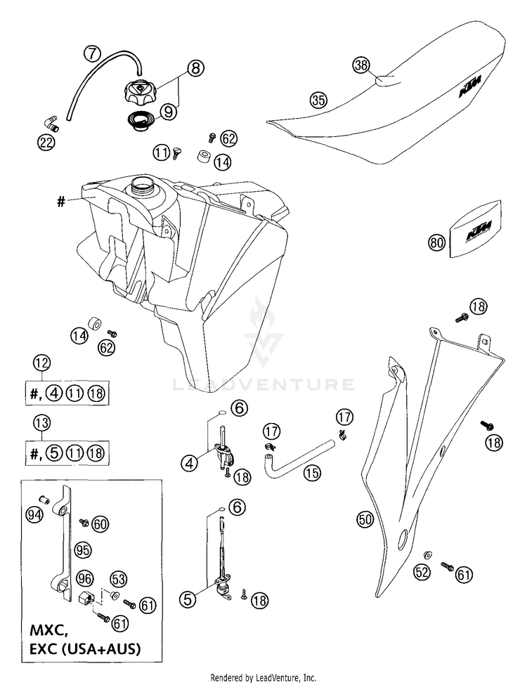 Tank, Seat, Cover 300 MXC Chassis - 2004 Schematic