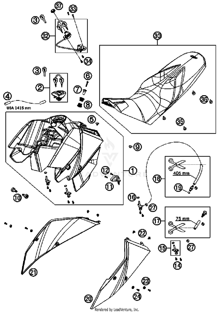Tank, Seat, Cover 690 Duke Chassis - 2008 Schematic