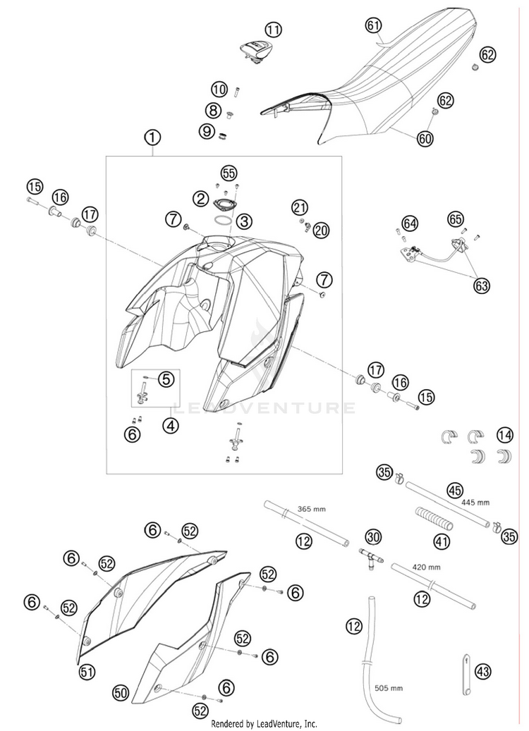 Tank, Seat, Cover 990 Supermoto R Chassis - 2010 Schematic