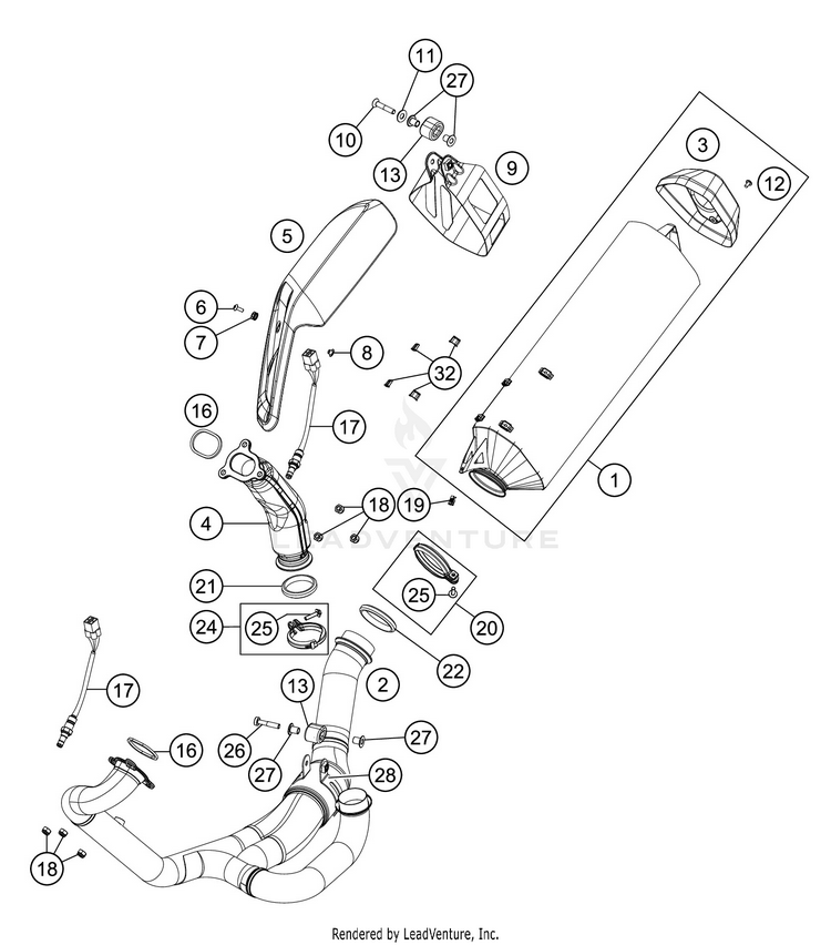 Exhaust System 1290 SUPER ADVENTURE S SILVER CHASSIS - 2020 Schematic