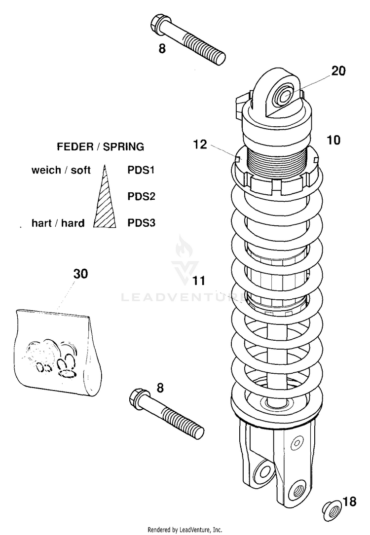 Shock Absorber 250 EXC Chassis - 2000 Schematic