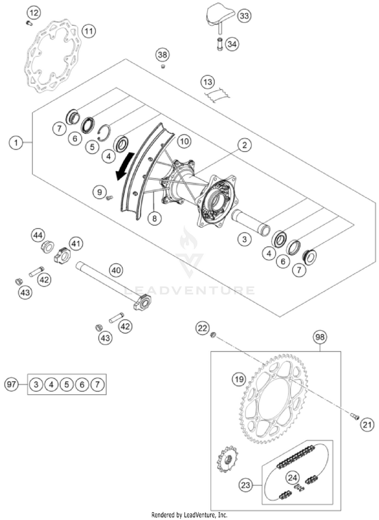 Rear Wheel 300 XC CHASSIS - 2025 Schematic
