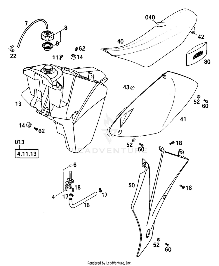 Tank, Seat, Covers Sx 250 MXC Chassis - 2001 Schematic