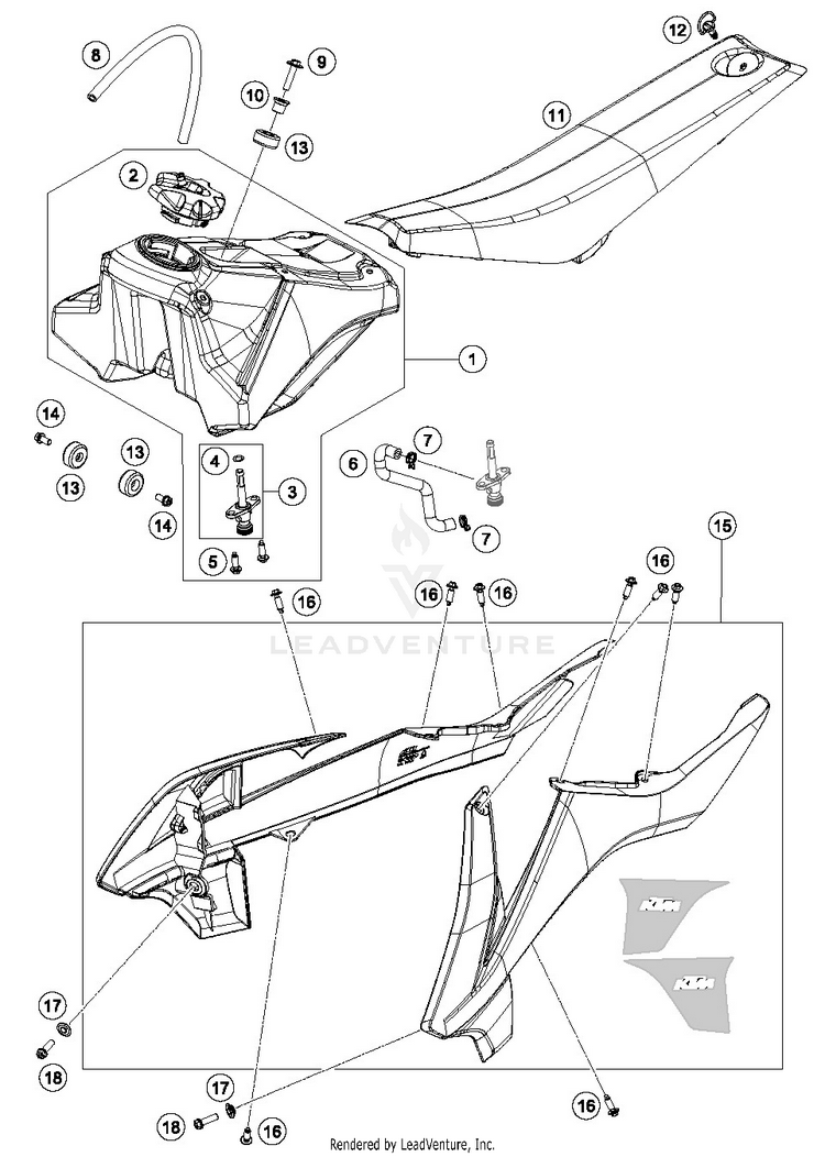 Tank, Seat, Cover 65 SX Chassis - 2016 Schematic