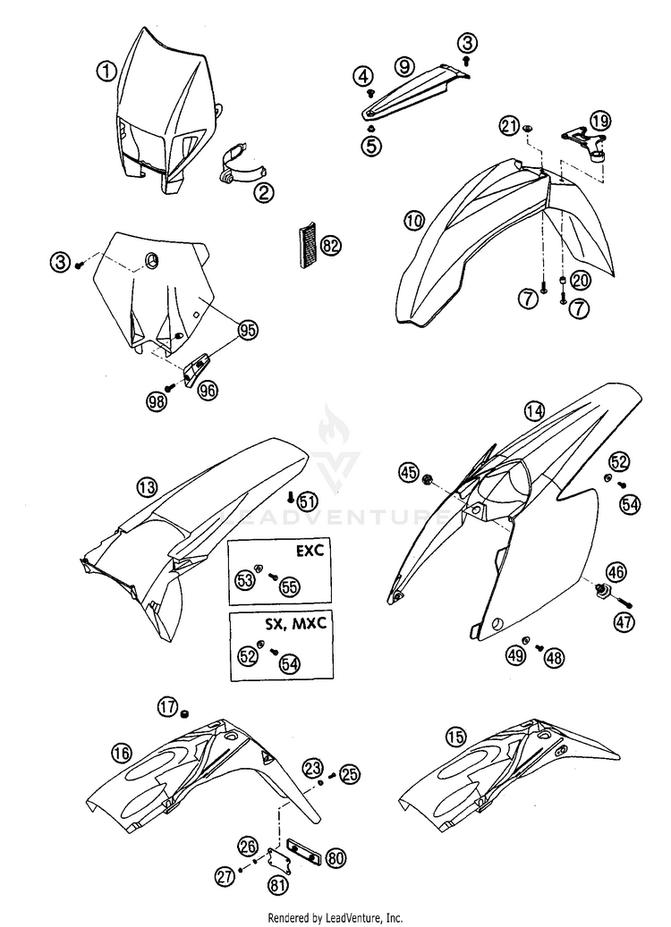 Mask, Fenders 200 EXC Chassis - 2003 Schematic