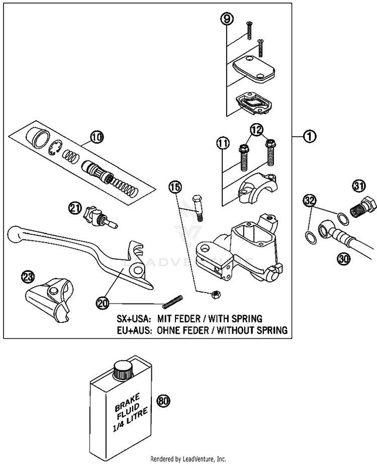 Hand Brake Cylinder 505 SX-F Chassis - 2008 Schematic