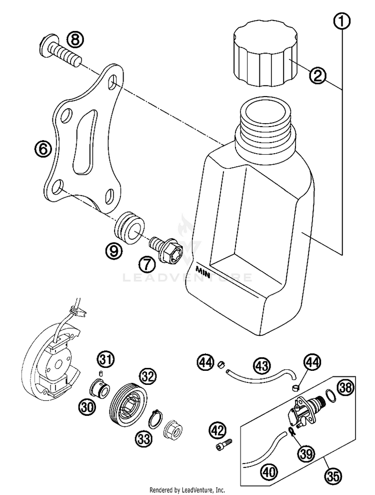 Fresh Oil Lubrication 50 SX Mini USA Engine - 2008 Schematic