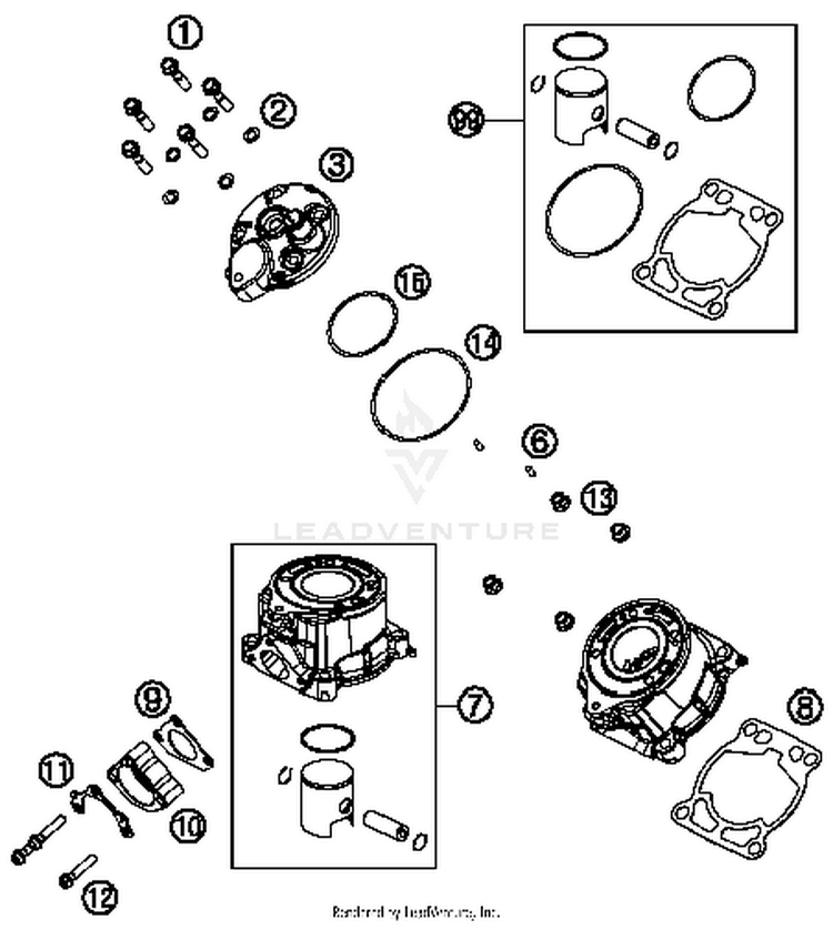Cylinder, Cylinderhead 50 SX MINI Engine - 2015 Schematic
