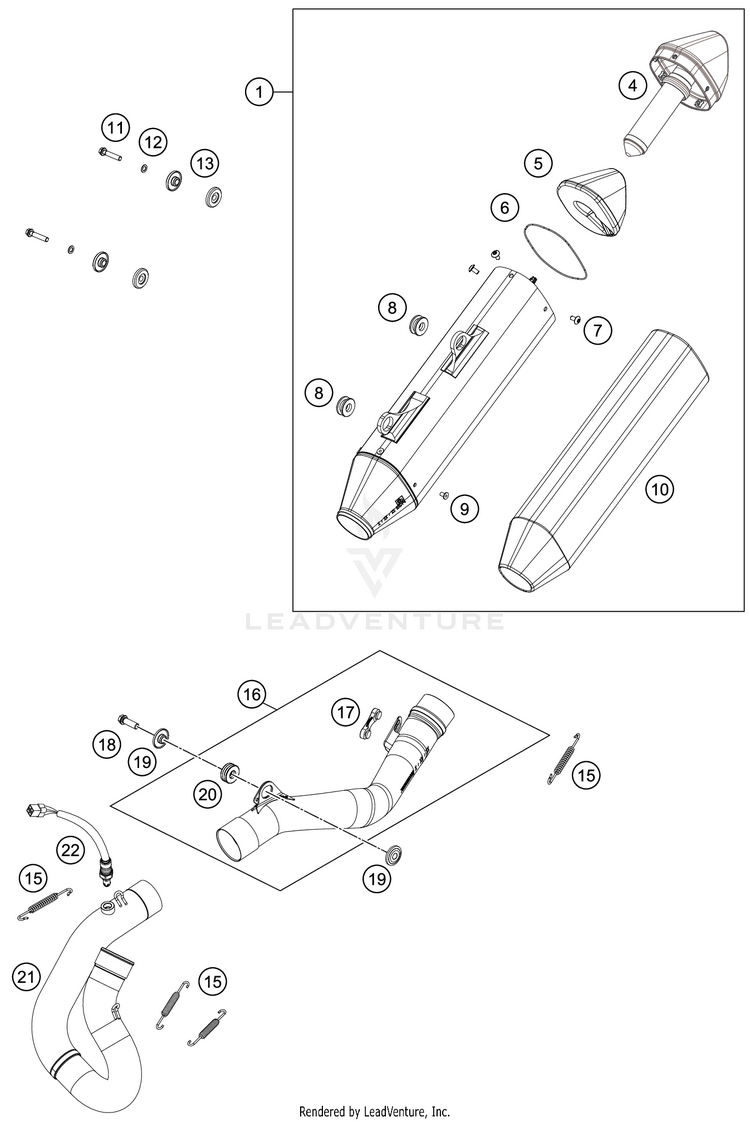 Exhaust System 500 EXC-F SIX DAYS CHASSIS - 2020 Schematic